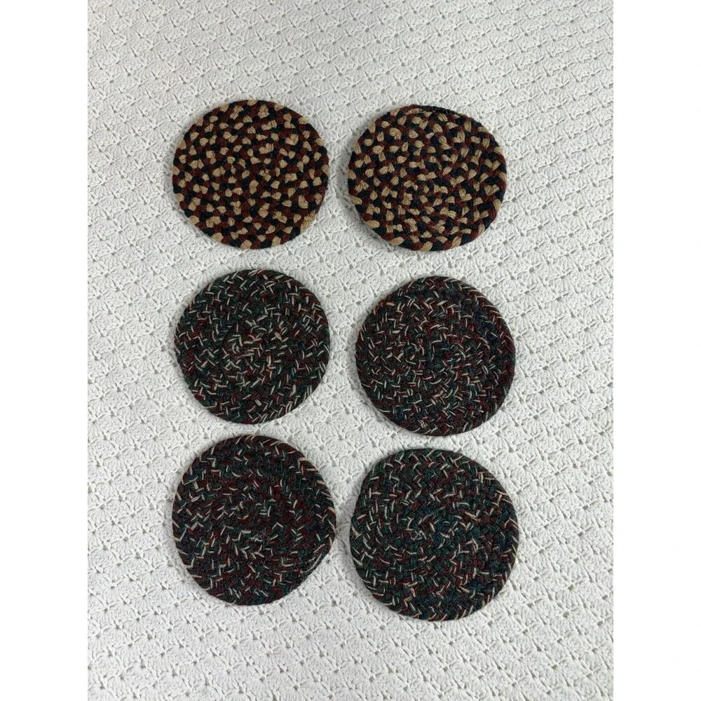 Vtg Braided Wool Trivets 7” Round Primitive Rag Rug Cottagecore Farmhouse NEW